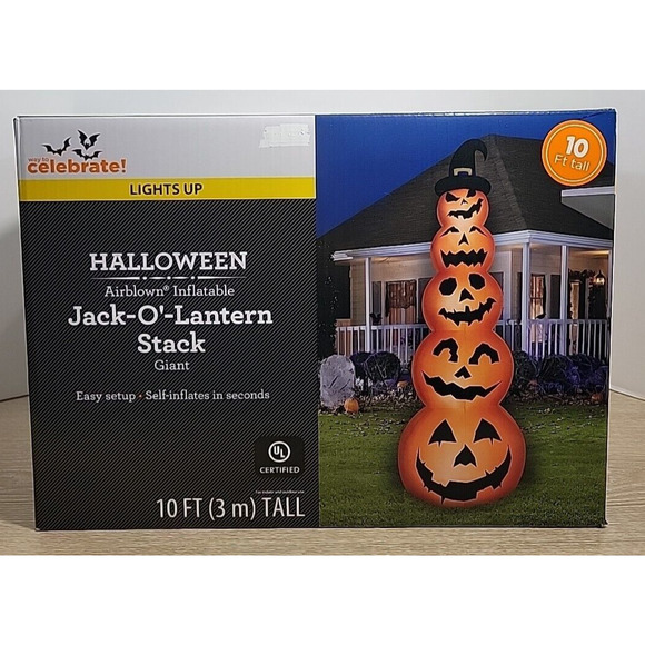 Gemmy Halloween 10 ft Light up Jack-O-Lantern Stack Airblown Yard Inflatable NIB